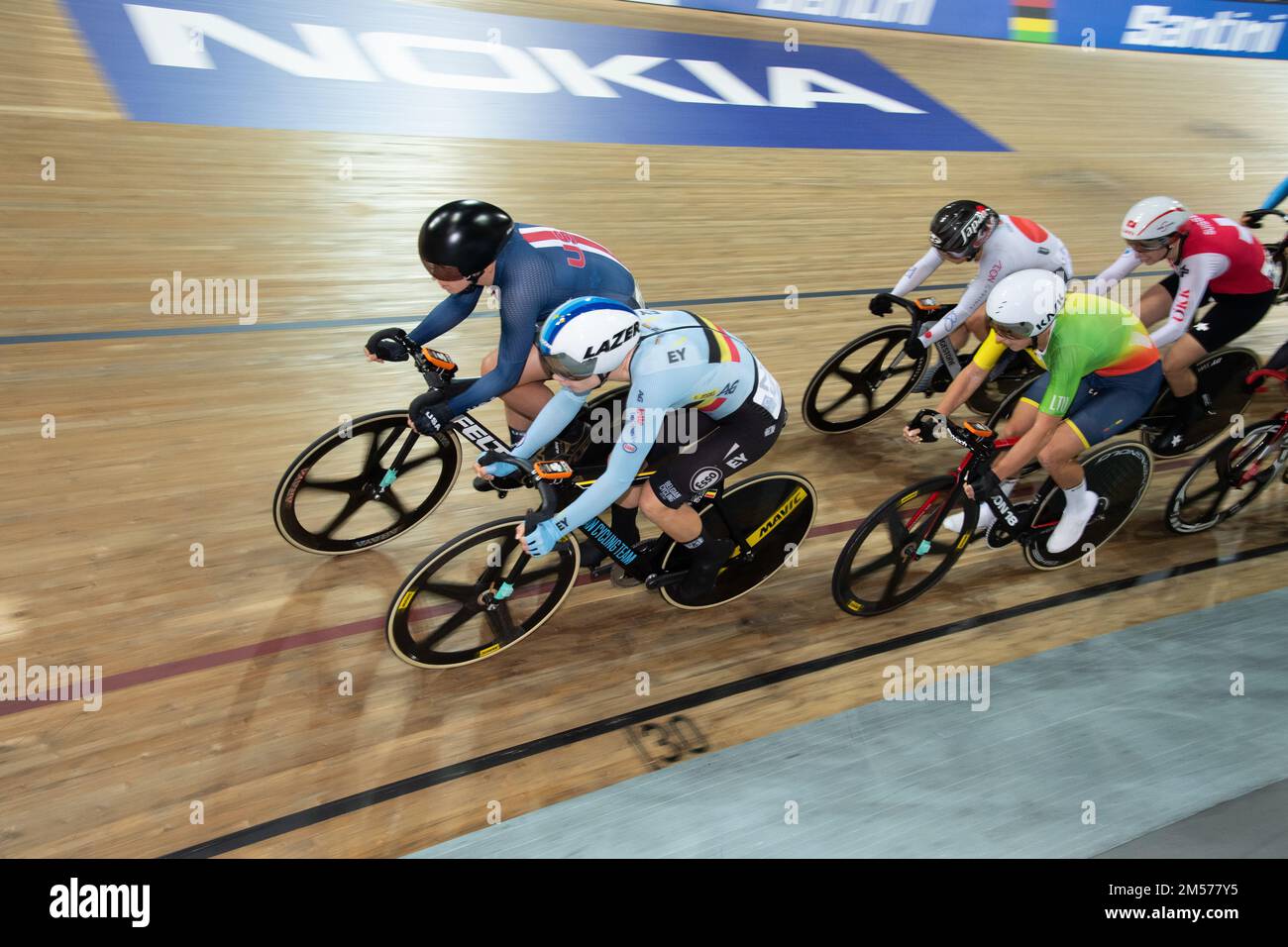 Jennifer Valente of the US leads the field in the elimination race