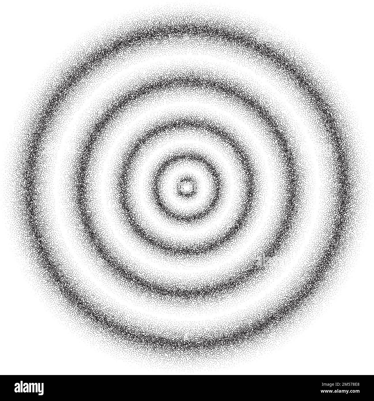 Hypnotic concentric circles. Textured psychedelic rings tunnel. Black and white ripple illusion. Epicentre, target concept. Dotted radial vector Stock Vector