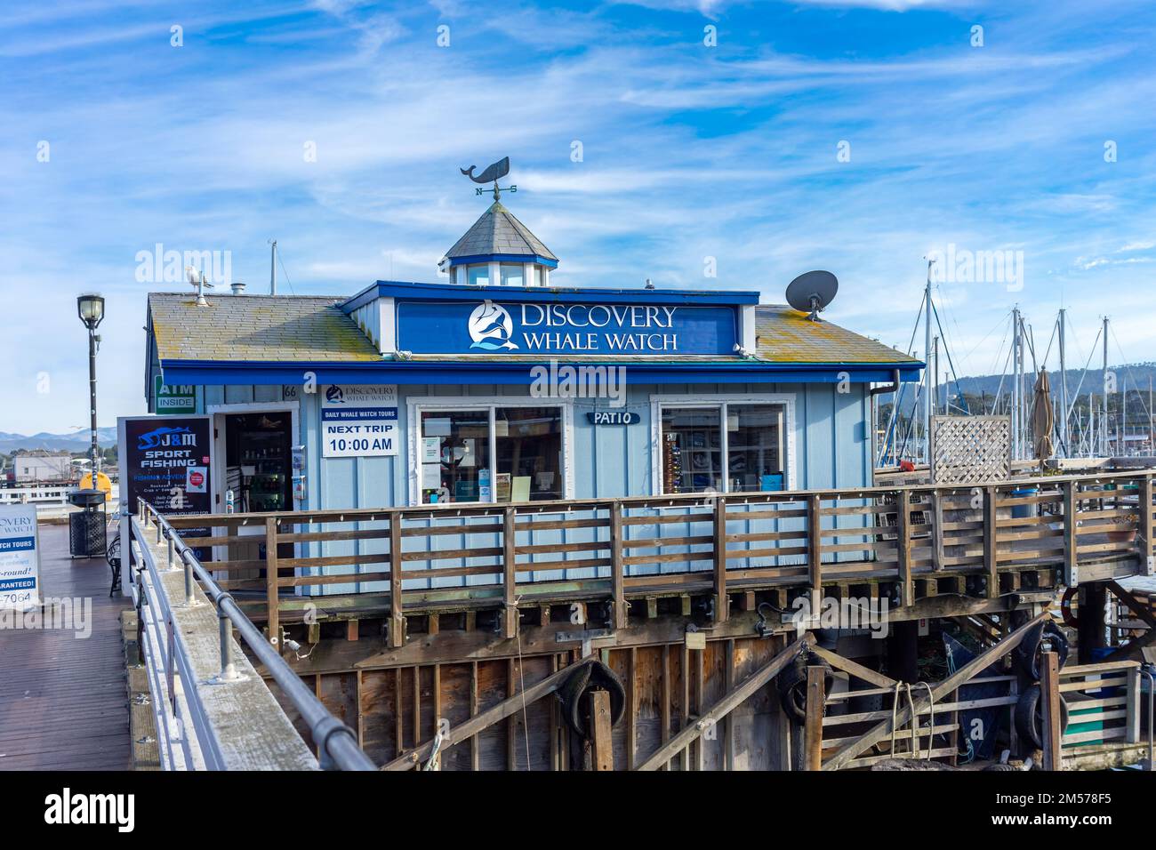 Monterey, CA, USA – December 17, 2022: Office for Discovery Whale Watch, a popular whale watching tour business, located on Fisherman's Wharf in Monte Stock Photo
