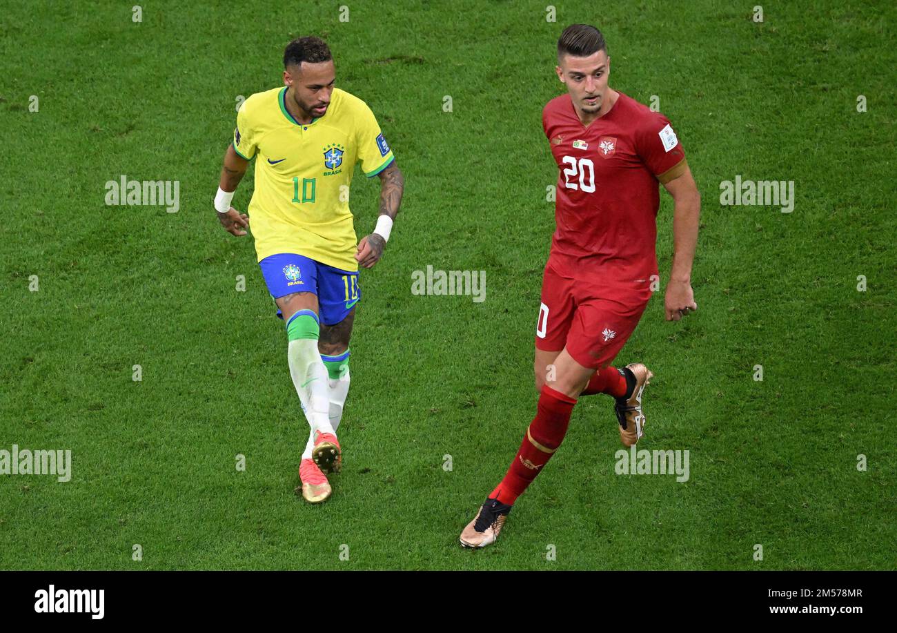 NEYMAR, Sergej MILINKOVIC-SAVIC in action during the FIFA 2022 World Cup group match between Brazil v Serbia, Lusail Stadium, Doha, 24/11/2022 Featuring: NEYMAR, Sergej MILINKOVIC-SAVIC Where: Doha, Qatar When: 24 Nov 2022 Credit: Anthony Stanley/WENN Stock Photo