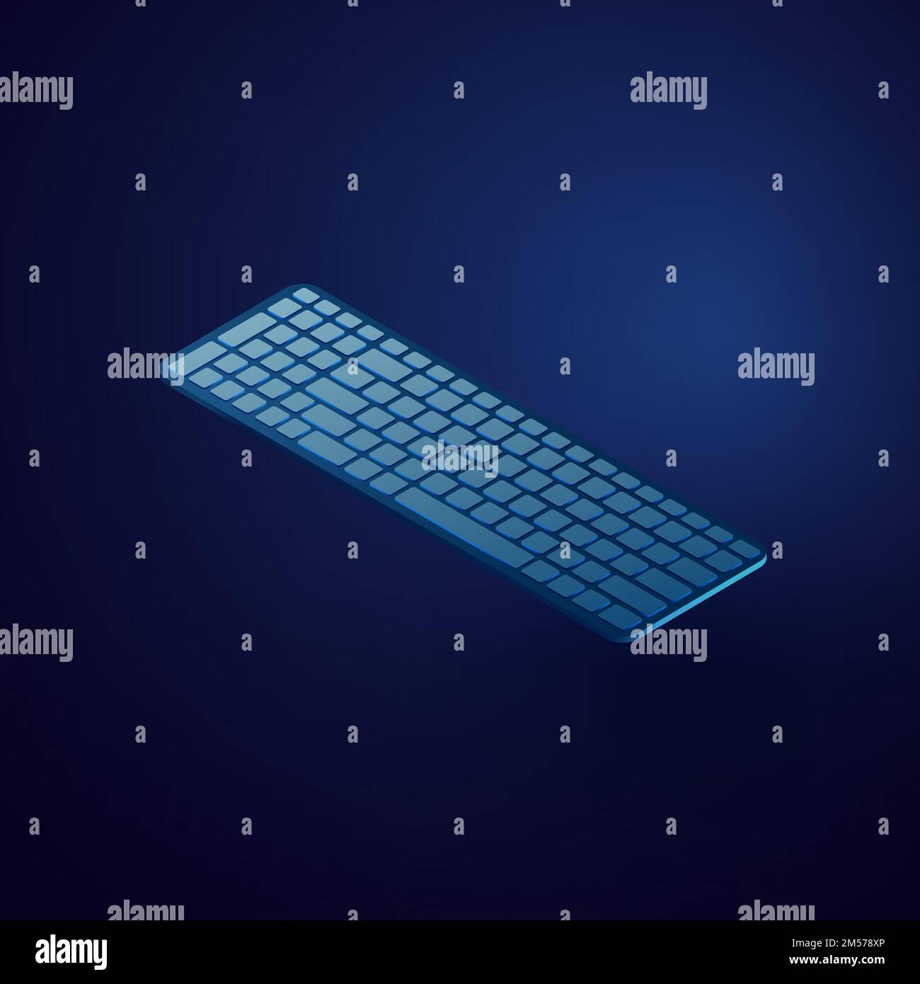 Isometric computer keyboard vector illustration. Blue background. Stock Vector