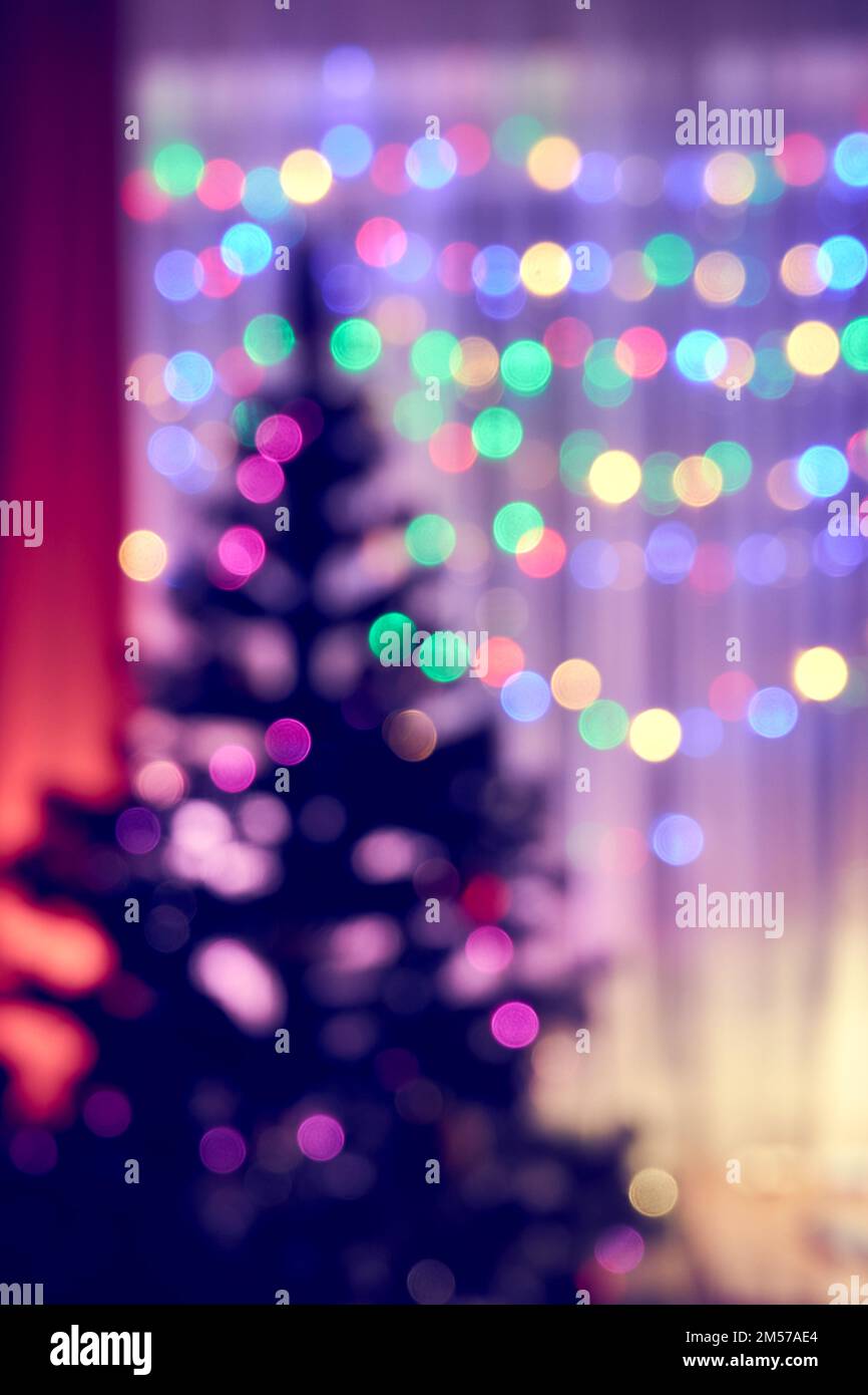 Interior of a room decorated for Christmas, blurry and defocused view Stock Photo