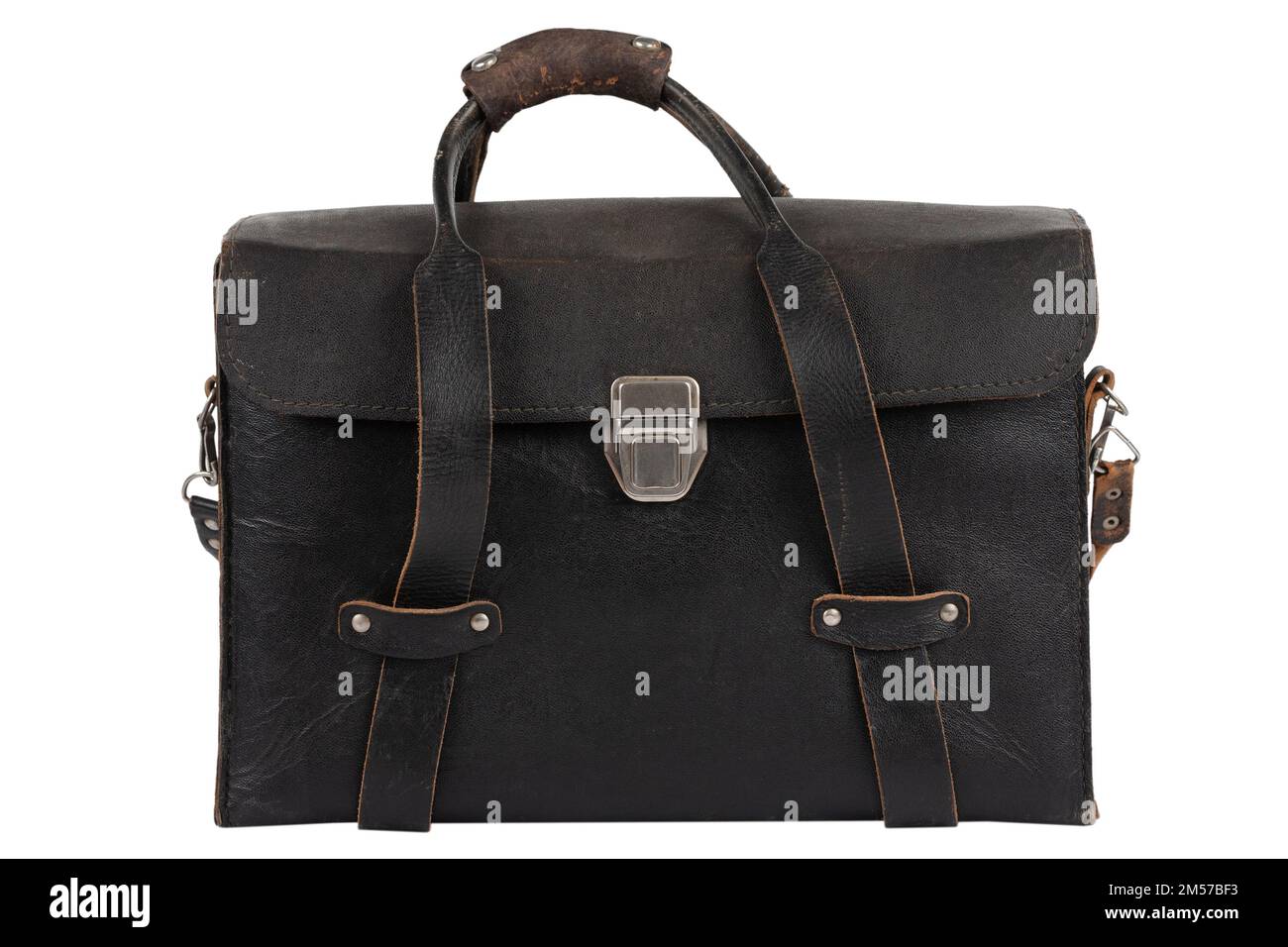 Antique retro leather camera bag vintage style isolated on white