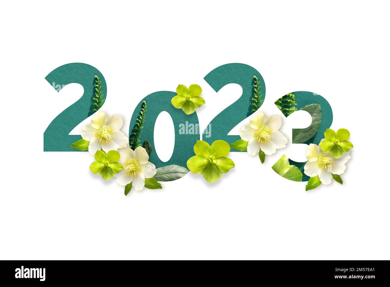2023 happy new year. Green number outlines with white and green ...