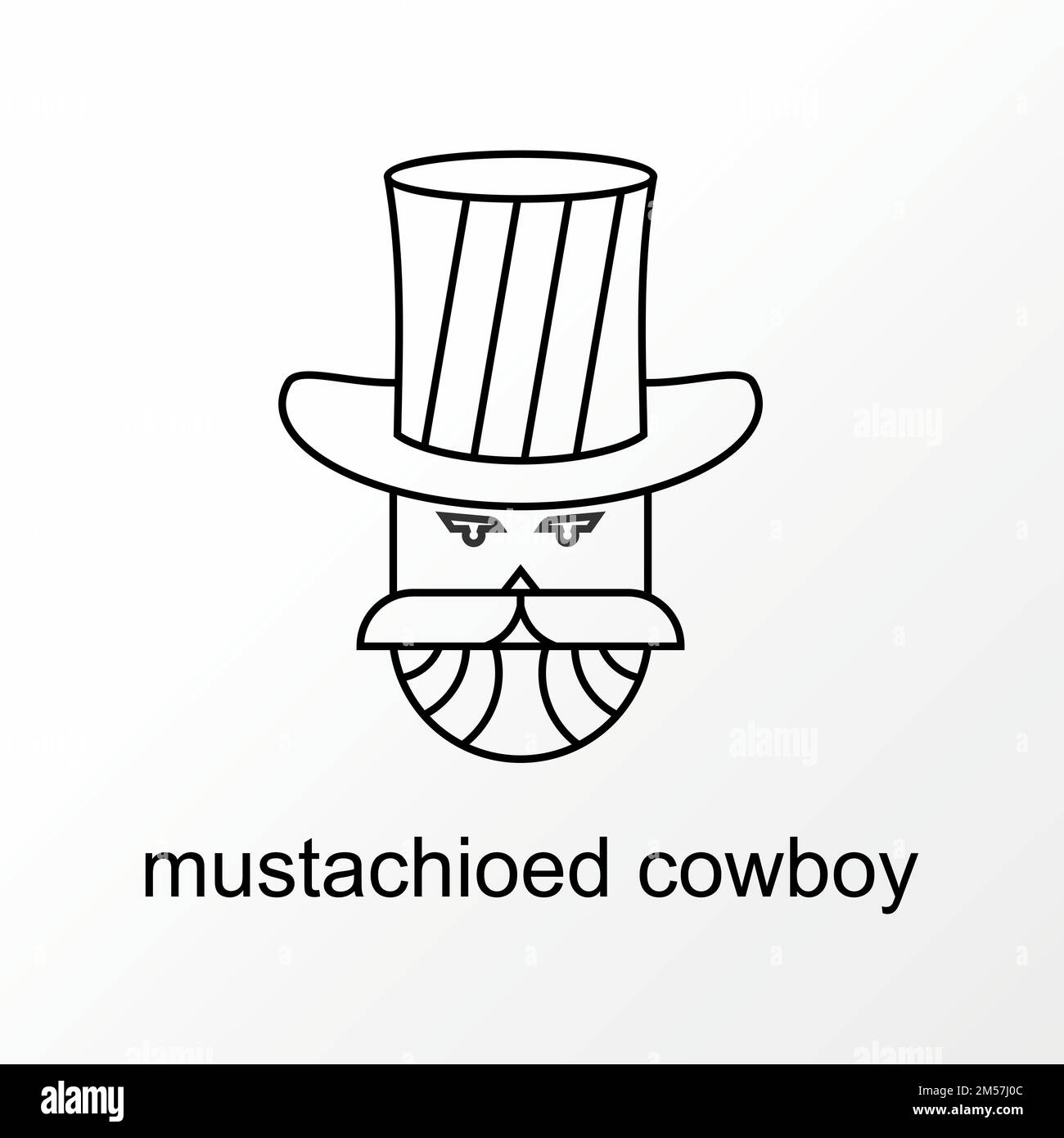 Simple and unique mustachioed cowboy in Lineout with hat image graphic logo design abstract concept vector stock. related to gentleman or character Stock Vector