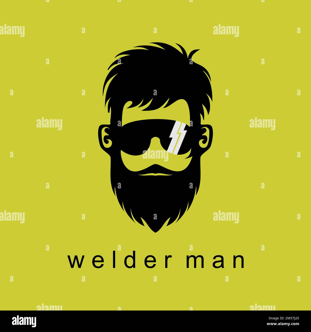 Unique welder man face with eyes glass, mustache and beard image graphic logo design abstract concept vector stock. related to mechanic or character. Stock Vector