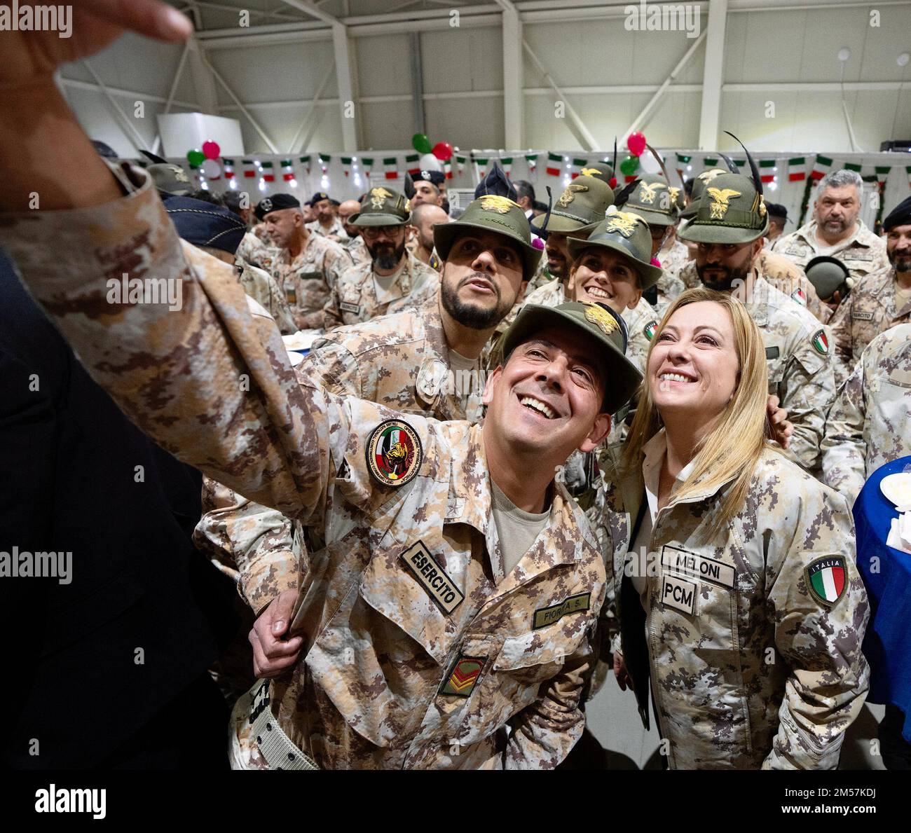 During her visit to Iraq Italian Prime Minister Giorgia Meloni meets with  the personnel of the Italian military contingent present in the camp  Singara in Erbil on December 23, 2022. Photo by