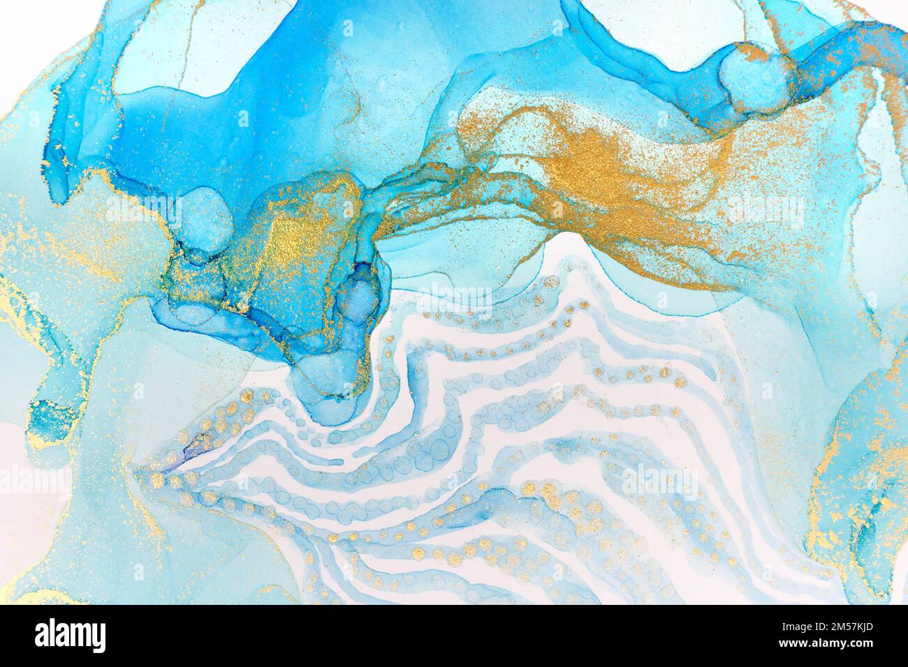 Watercolor Abstract Background with Blue and Gold Waves and Dots ...