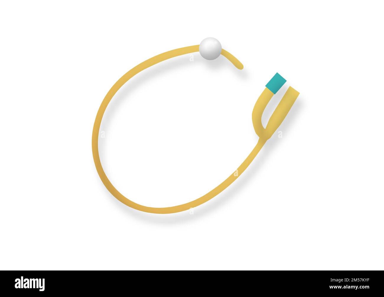 Urinary foley catheter with inflated balloon on white background