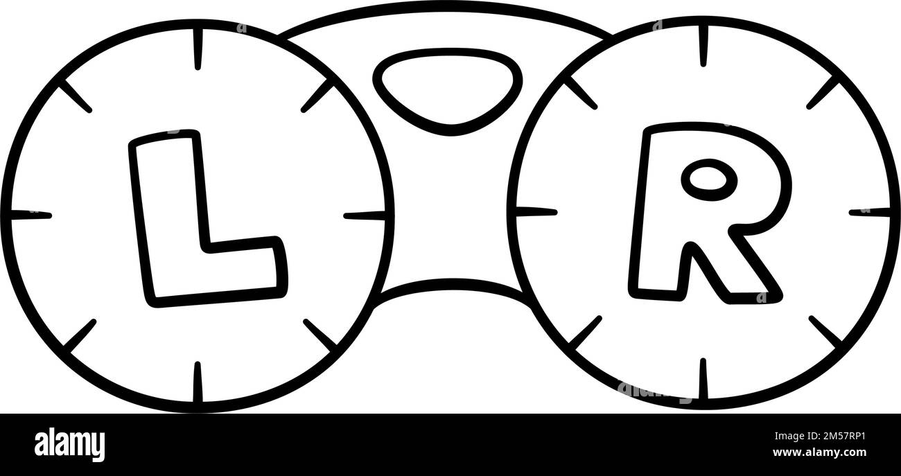 Hand drawn contact lenses container icon. Doodle contact lens box