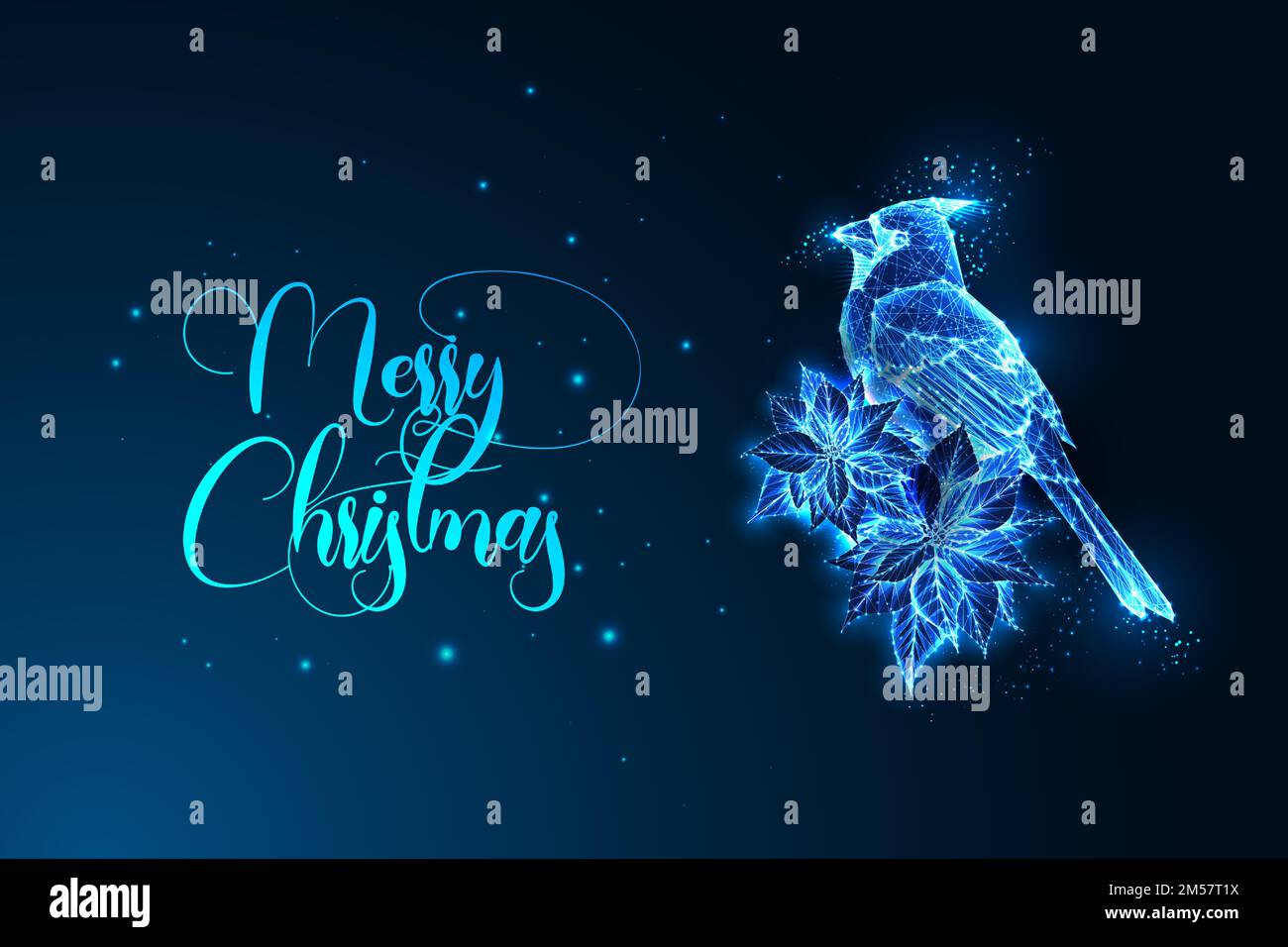 Merry Christmas digital greeting card template with Cardinal bird and