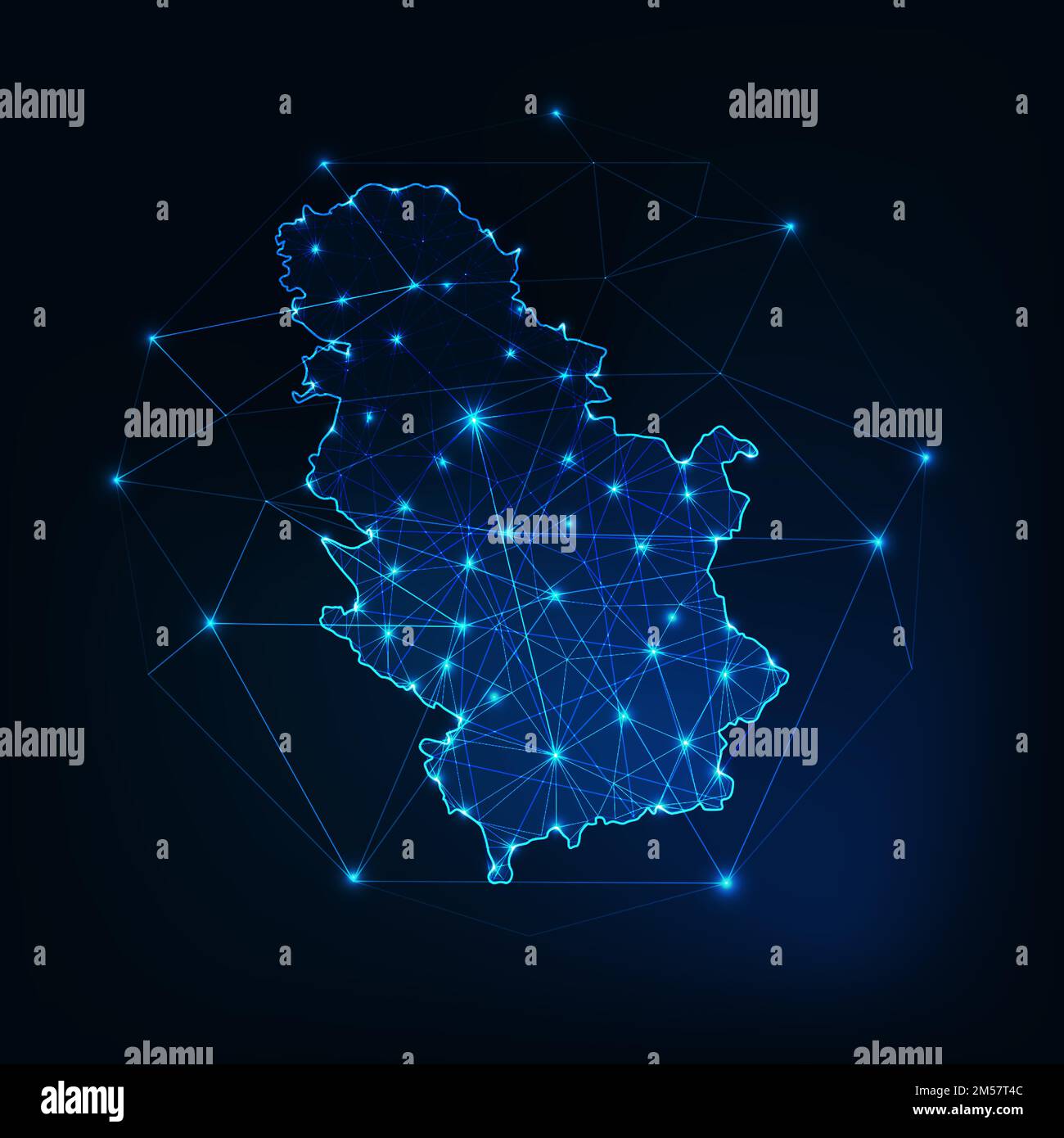 Serbia map outline with stars and lines abstract framework. Communication, connection concept. Modern futuristic low polygonal, wire frame, lines and Stock Vector