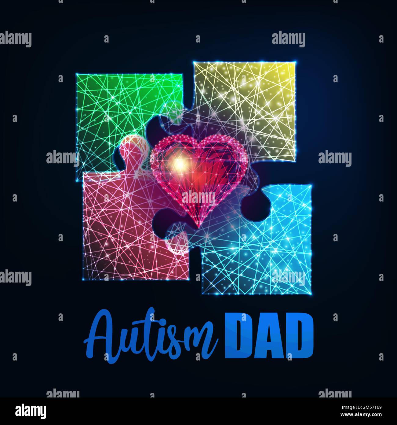 Autism awareness vector illustration. Phrase Autism Dad and 4 glowing