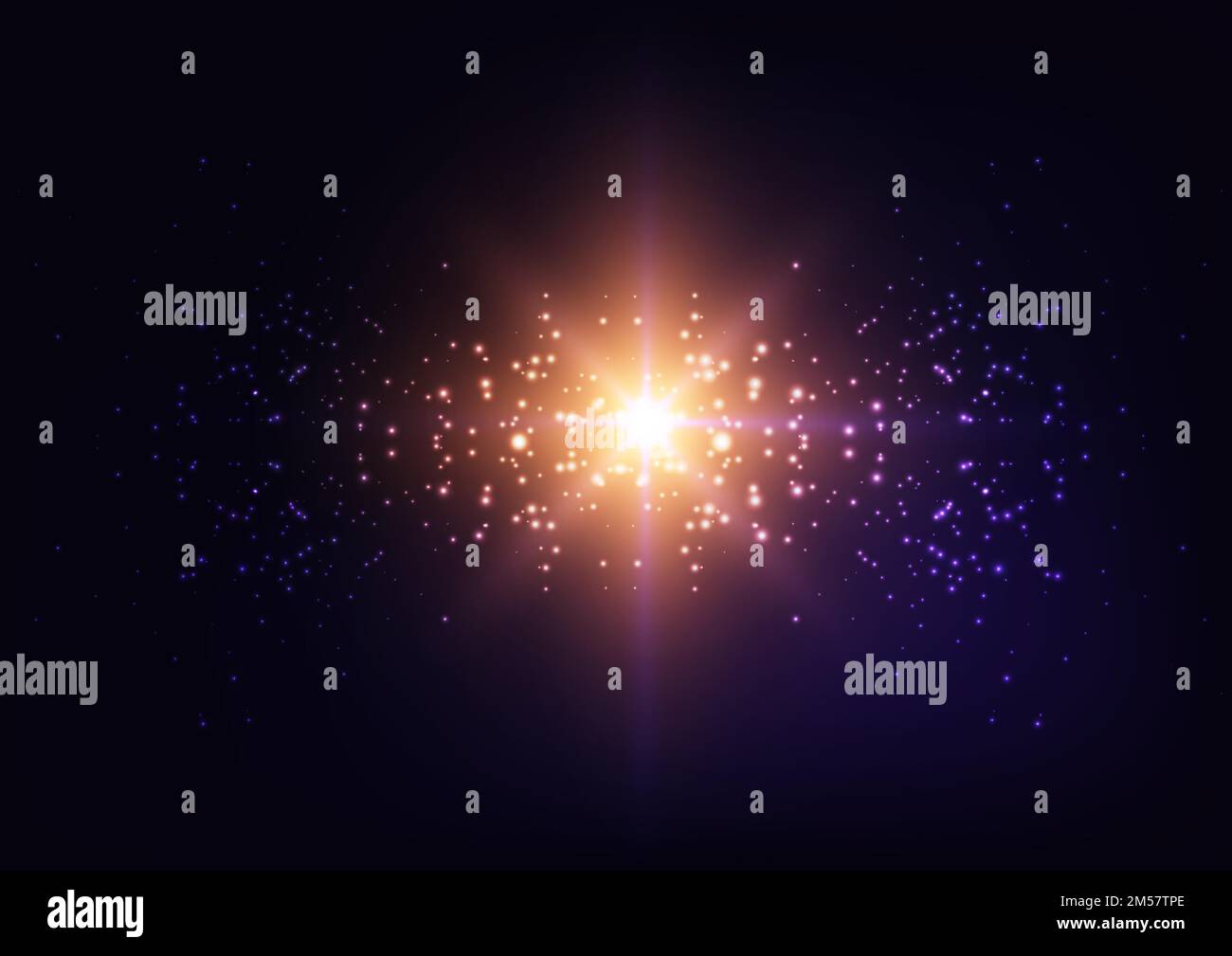 Bright starburst light, star explosion, Galaxy lights on starry sky