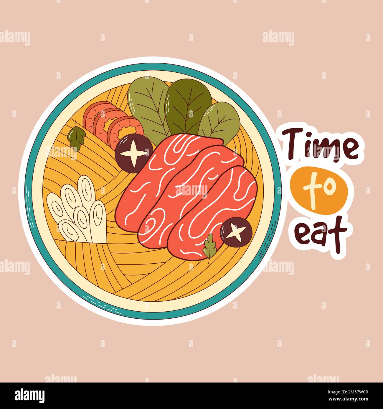 Traditional Japanese food. Asian Shabu-Shabu sticker. Vector 