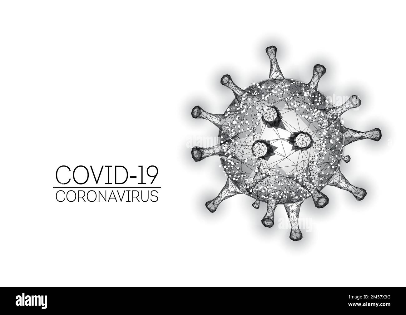 Coronavirus covid-19 cell isolated on white background. Viral infection outbreak, pandemic warning concept. Modern low polygonal wire frame mesh desig Stock Vector
