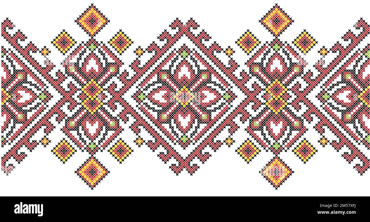 Ukrainian ethnic style cross stitch embroidery geometric pattern