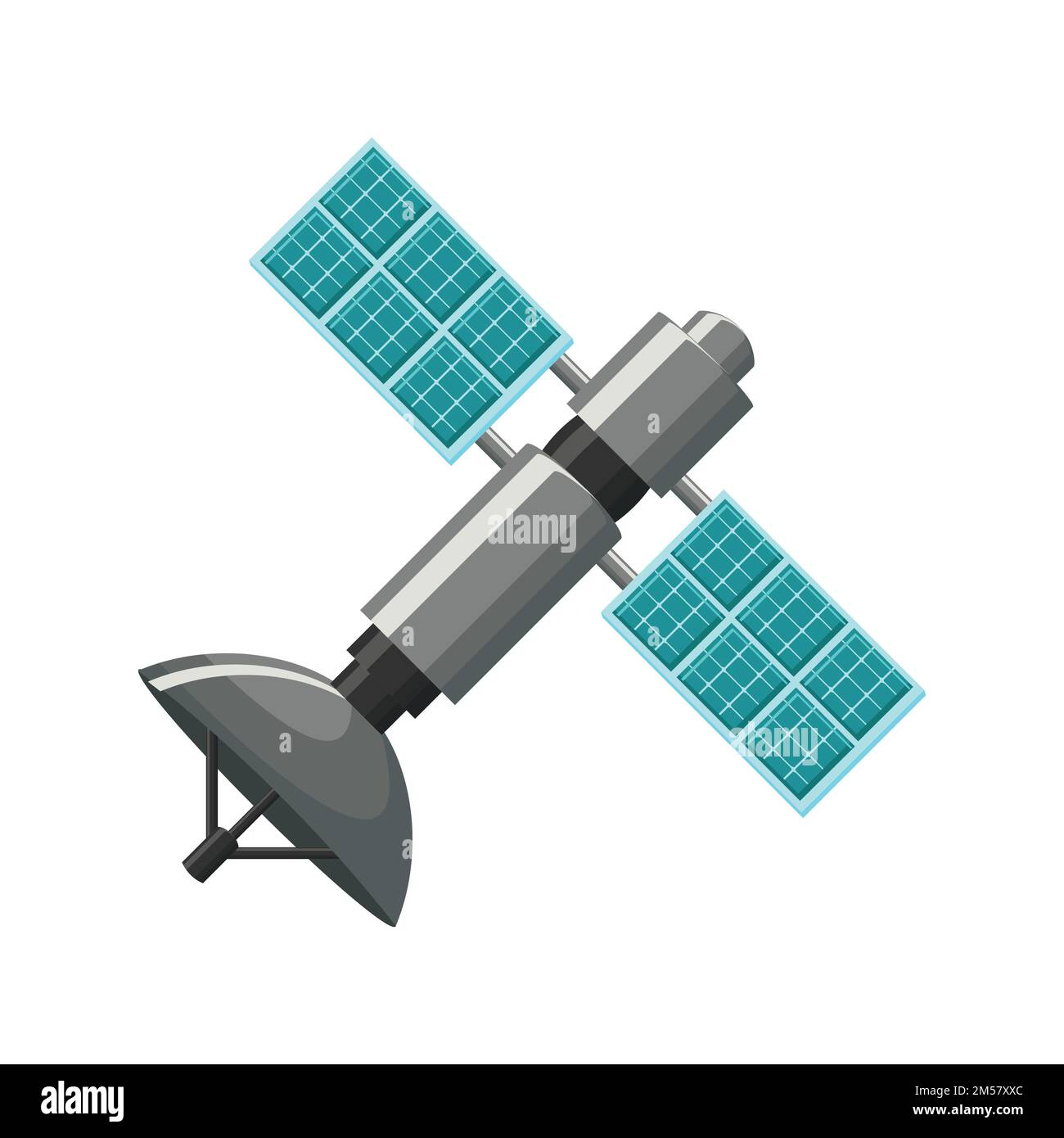 Satellite icon in grey and blue isolated on white background. Cartoon ...