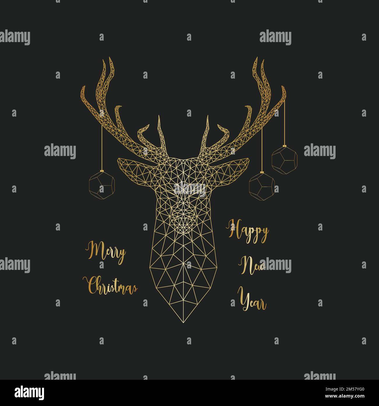 Merry Christmas and Happy New Year greeting card template with golden ...