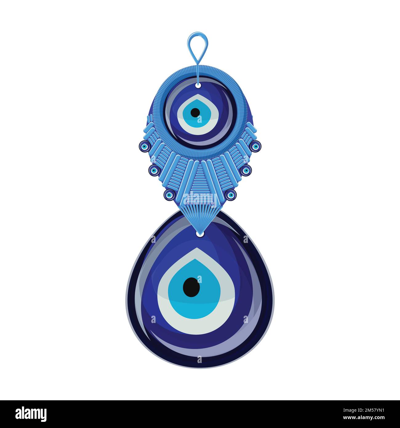 Turkish traditional glass amulet boncuk, evil eye isolated on white background. Cartoon vector illustration in flat style. Stock Vector