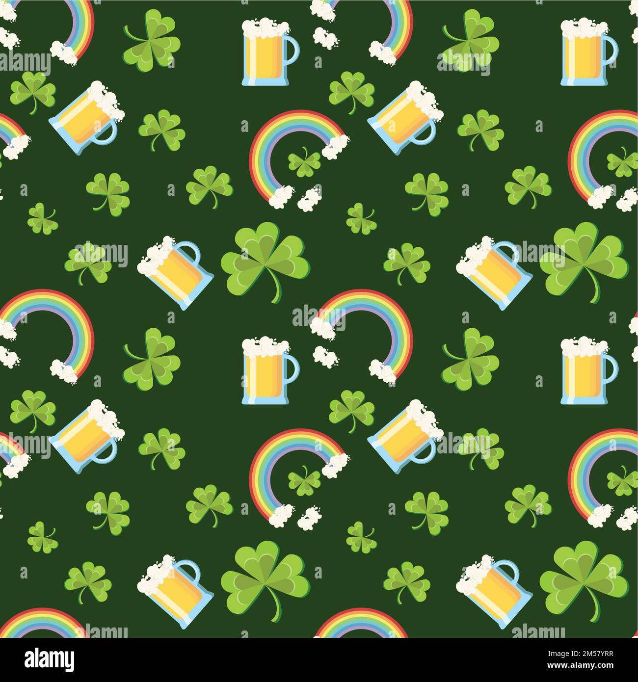 St. Patricks Day seamless pattern with clover leaves, beer glasses, and ...
