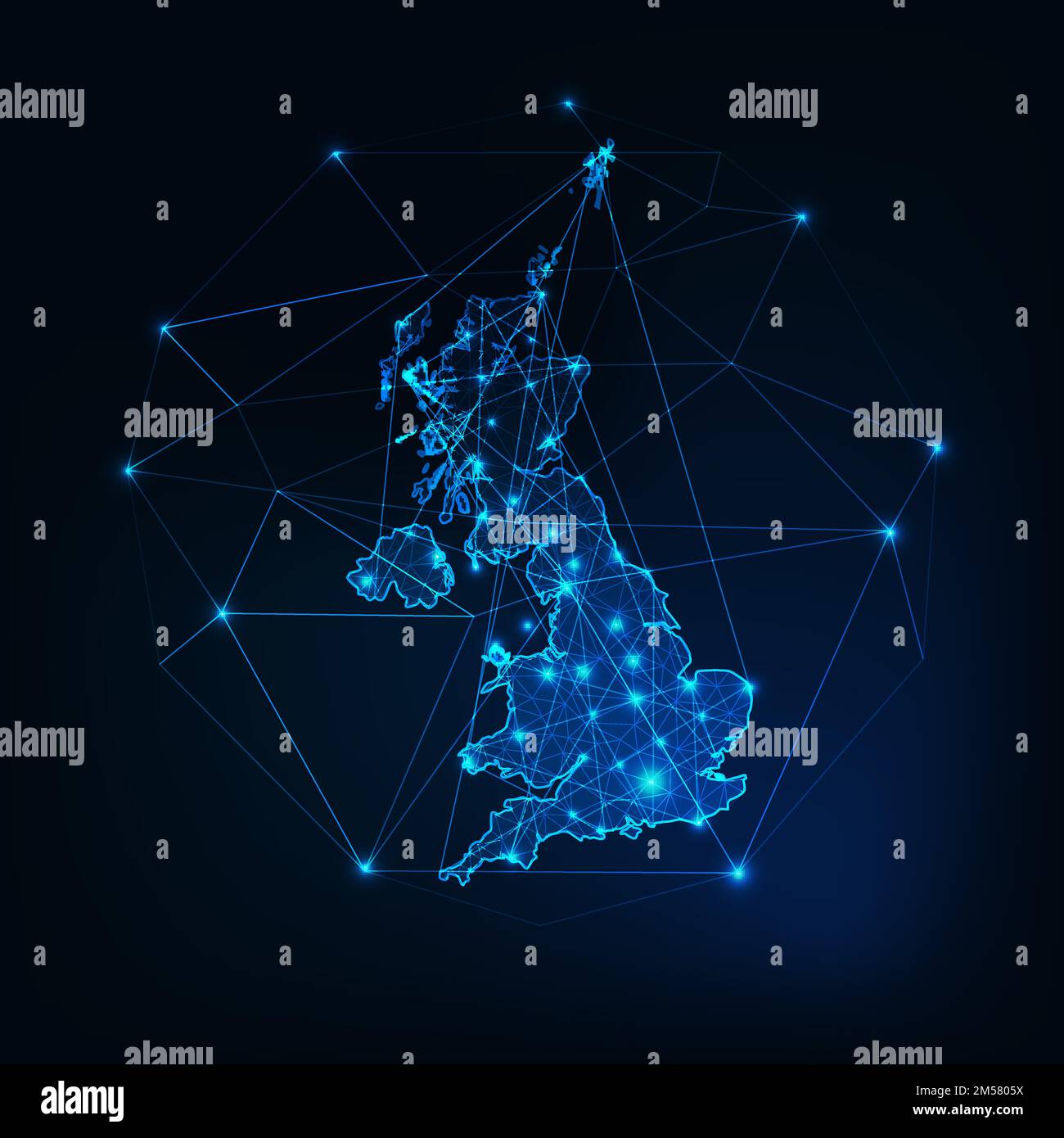 United Kingdom of Great Britain and Northern Ireland map outline. Communication, connection concept.Modern futuristic low polygonal, wireframe, lines Stock Vector