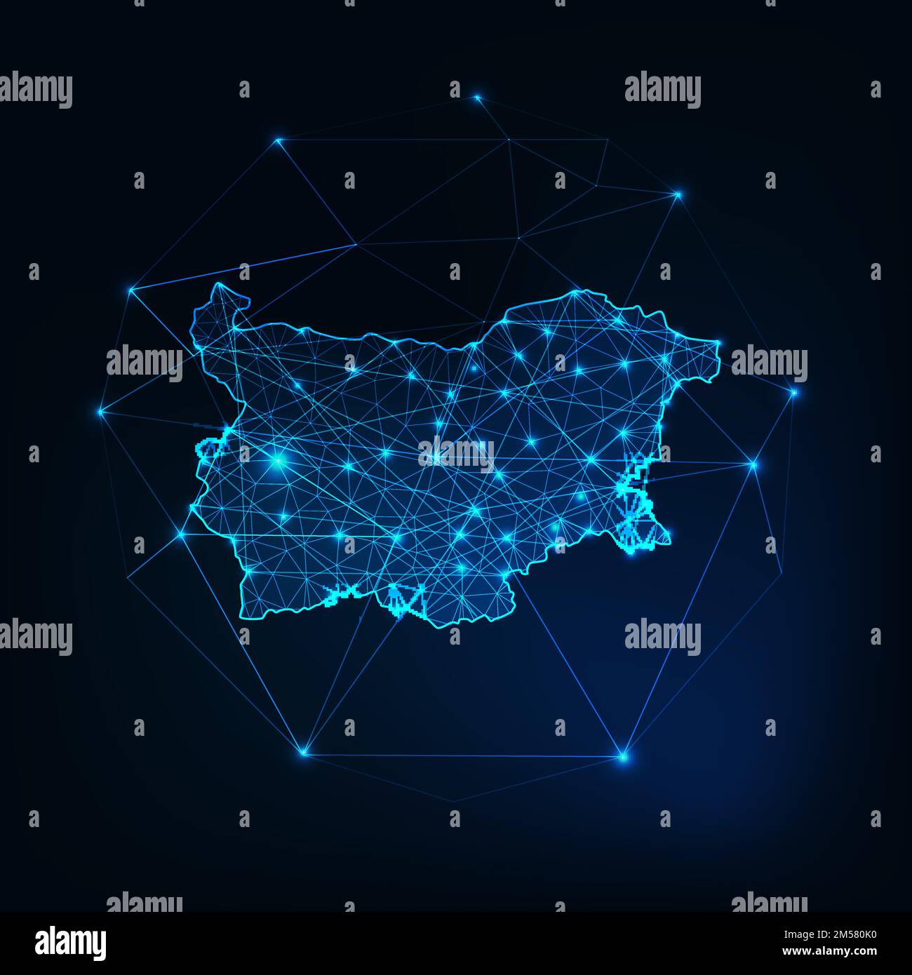 Bulgaria map glowing silhouette outline made of stars lines dots