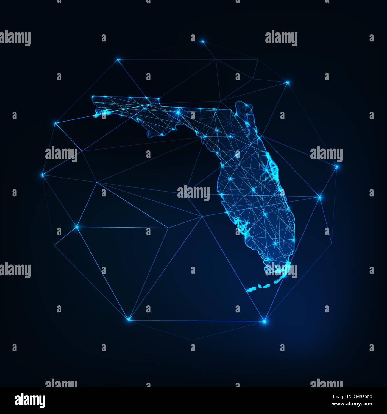 Florida state USA map glowing silhouette outline made of stars lines