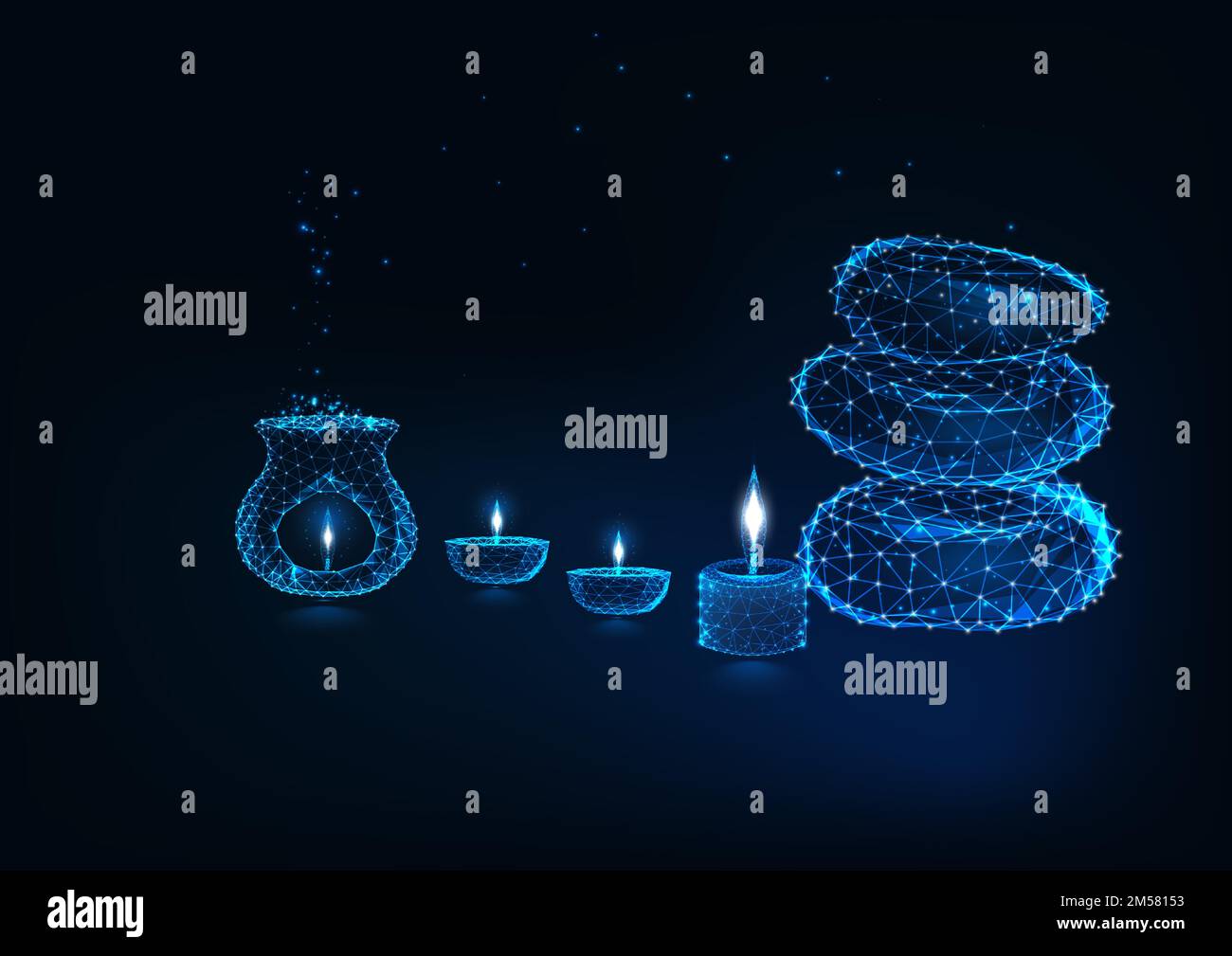 Spa resort futuristic concept with glowing low poly aromatherapy lam