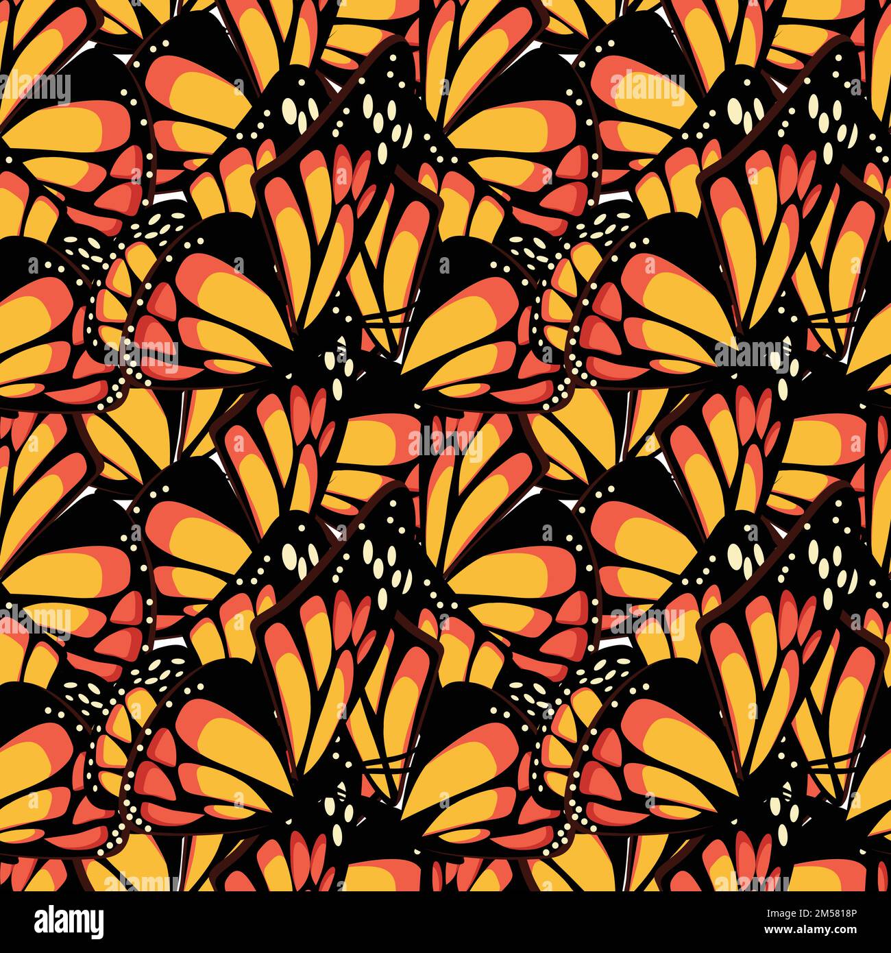Butterfly monarch with macro textured wings seamless pattern. Vector ...