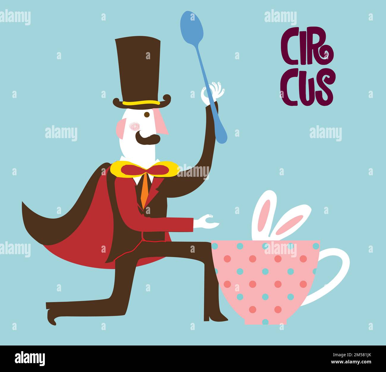 the magician performs with a trick with a magic wand spoon. Poster or