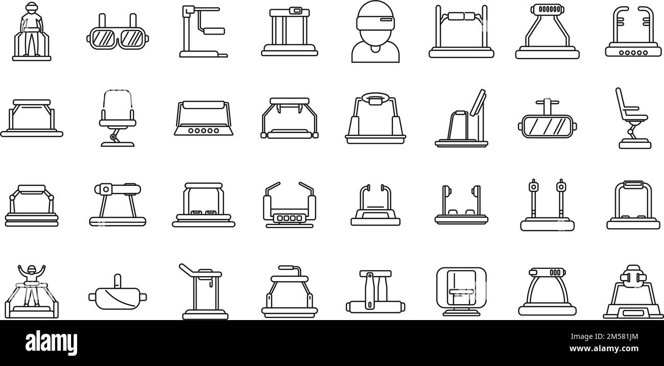 Vr platform icons set outline vector. Augmented reality. Digital cinema Stock Vector