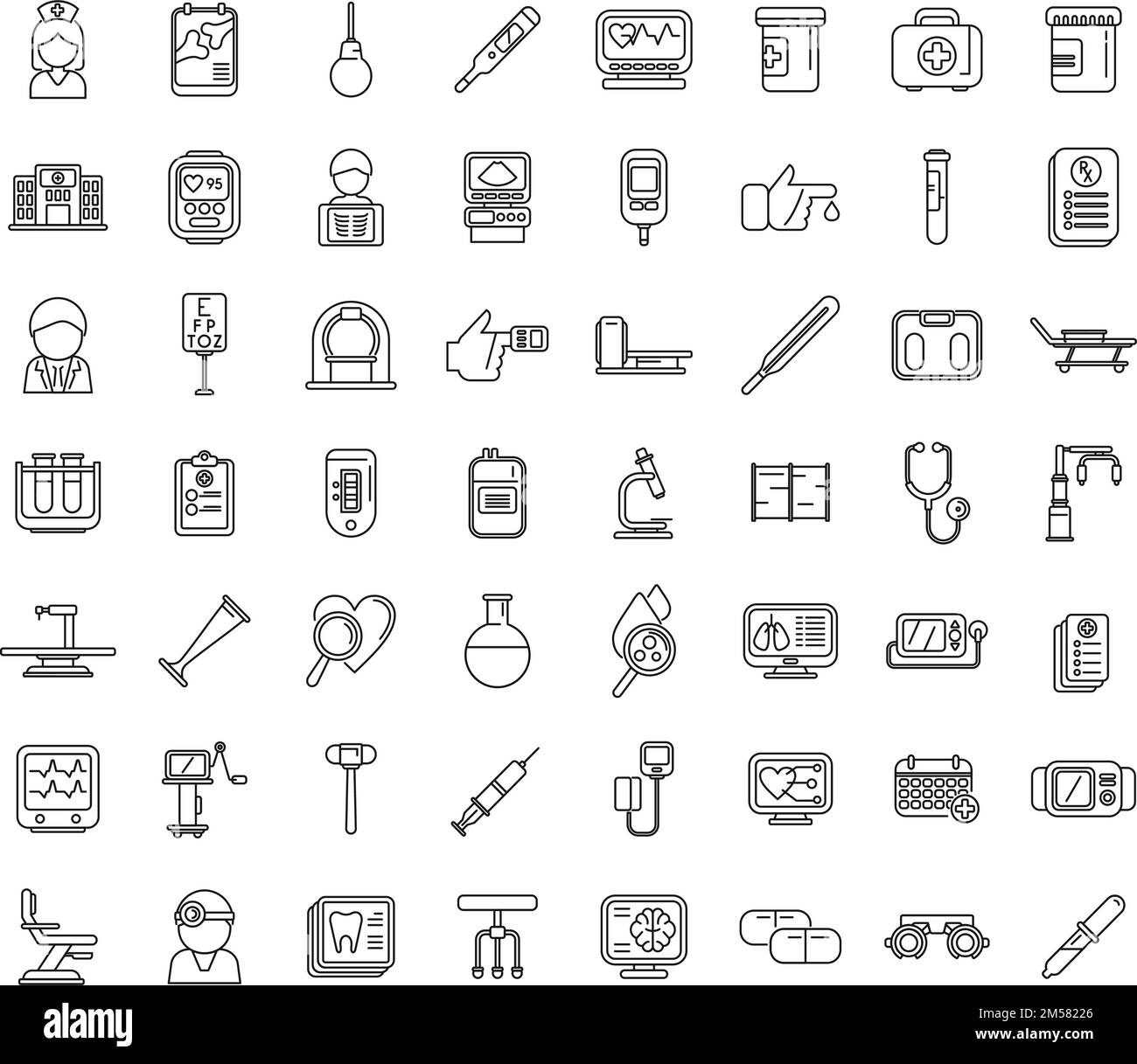 Medical examination icons set outline vector. Health check. Test