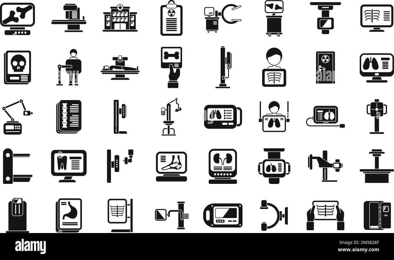 X-ray examination icons set simple vector. Hospital room. Medical department Stock Vector