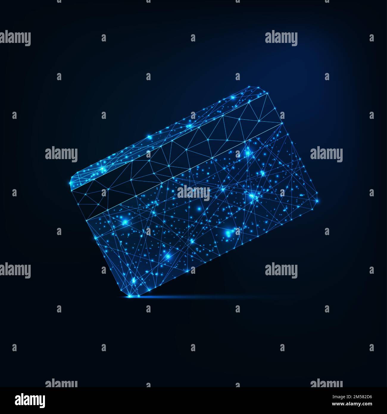 Futuristic glowing low polygonal credit card made of stars, lines, dots