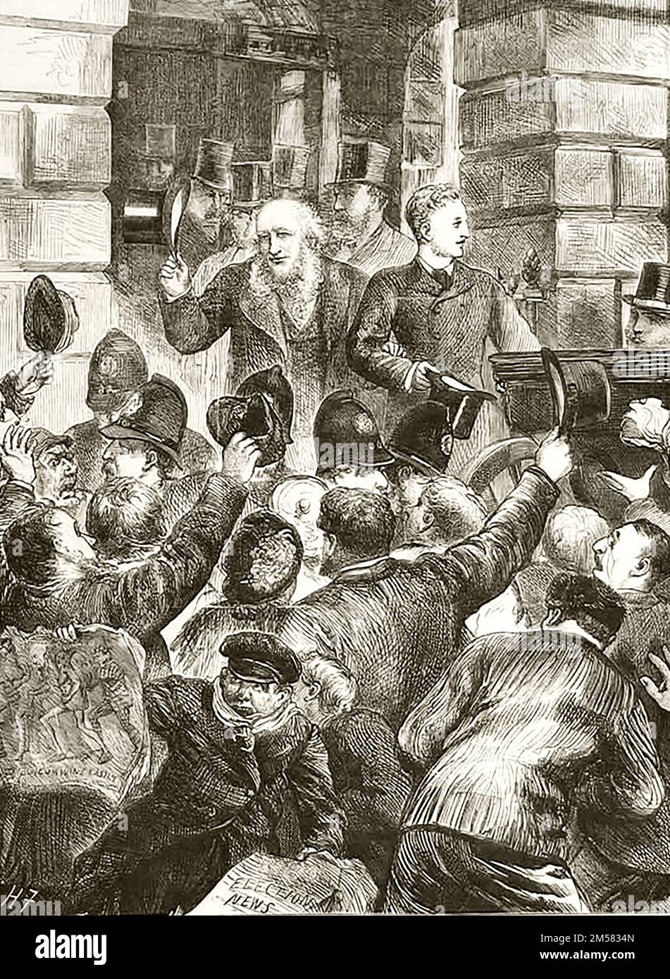 Electioneering at Liverpool. Scene at the Town Hall after the nomination. Illustration from 1880. Stock Photo