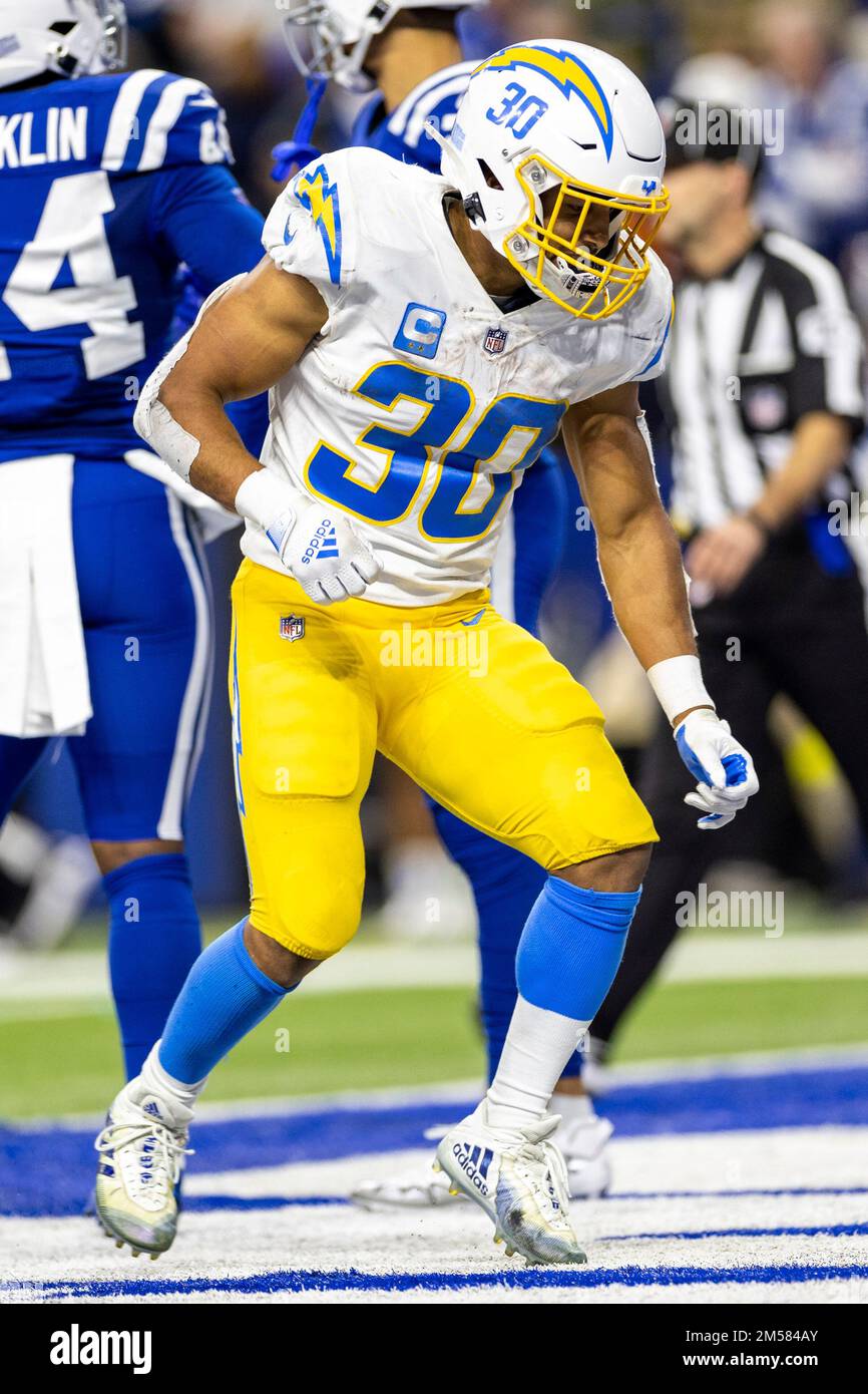 Indianapolis, Indiana, USA. 26th Dec, 2022. Los Angeles Chargers running  back Austin Ekeler (30) celebrates touchdown