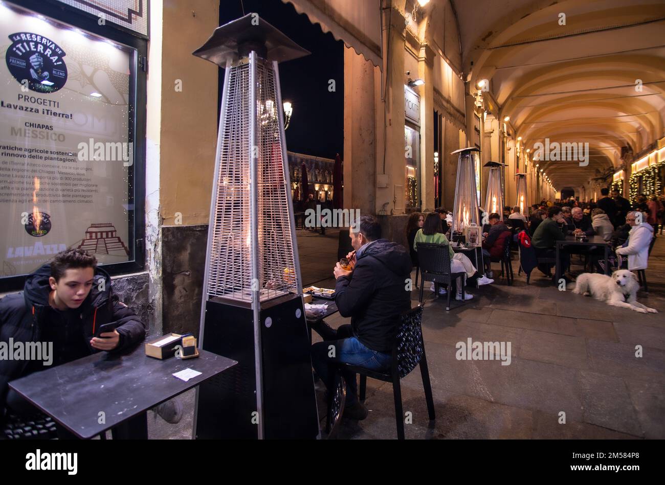 Italy Piedmont Turin Piazza San Carlo - People under arcade Stock Photo