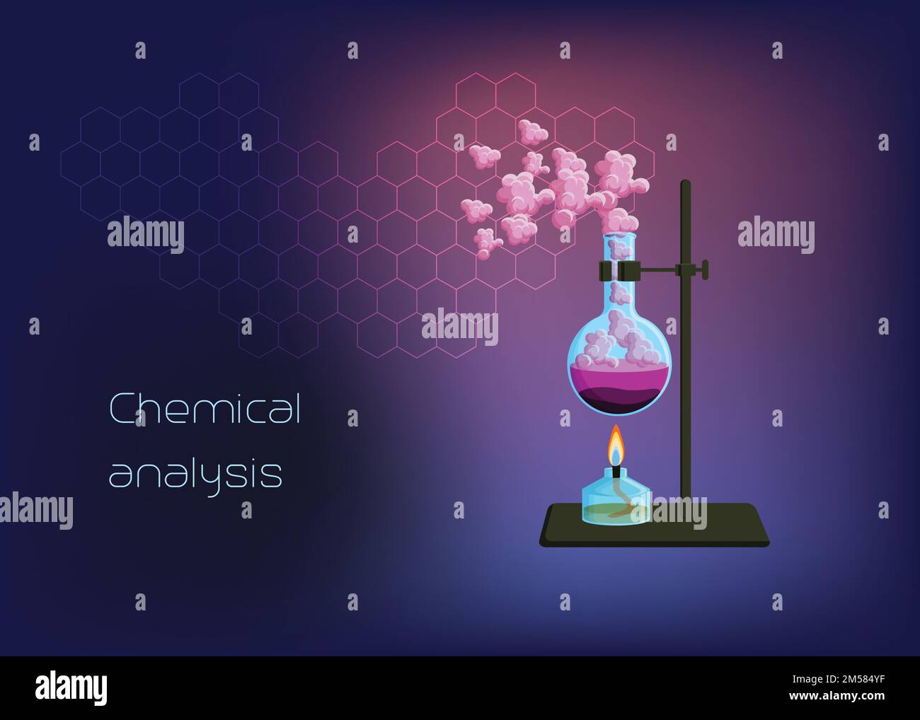 Chemical scientific background template with burner and beaker with solid phase, heating liquid and gas vapor. Online chemistry education concept. Car Stock Vector