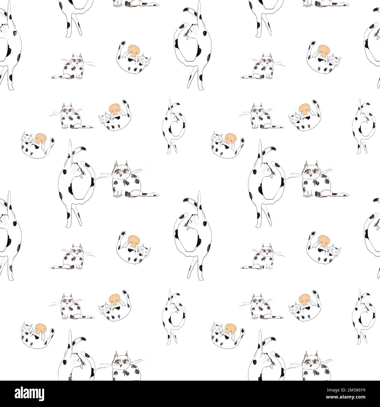 Cat sketch cute seamless pattern a watercolor Stock Photo - Alamy