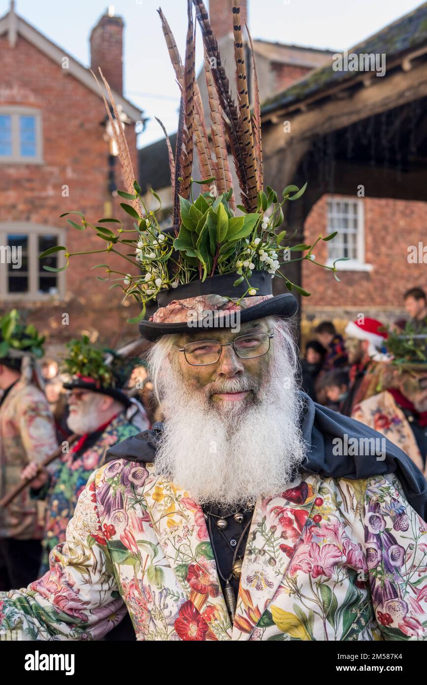 Pembridge, Herefordshire, UK. A member of the Leominster Morris, who give an annual Boxing Day performance at the New Inn in the centre of the village Stock Photo