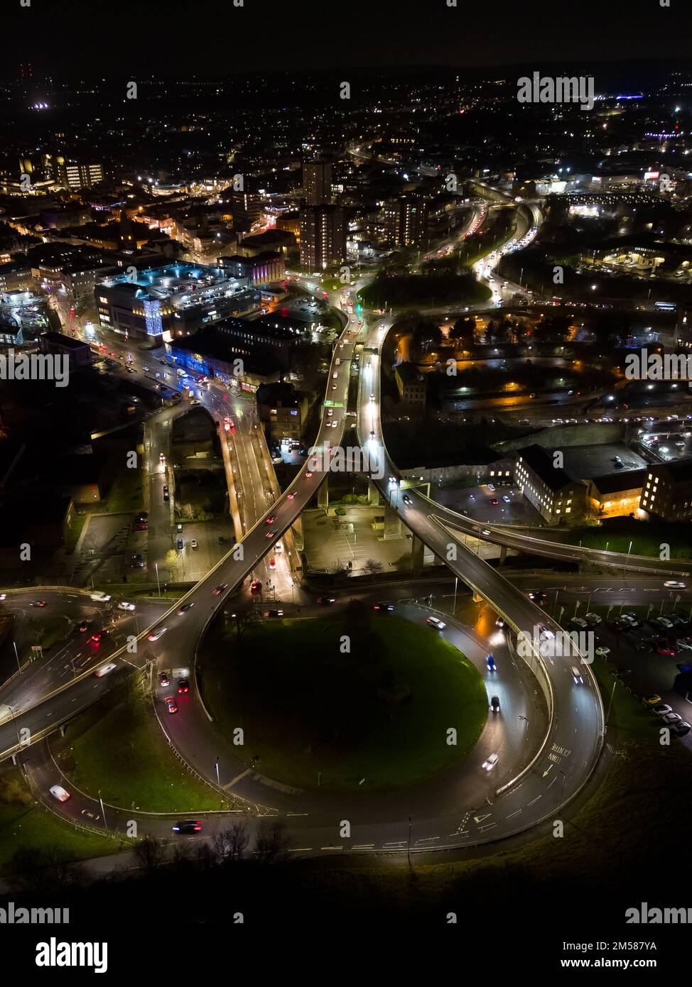 Aerial View of Burdock Way, the A58 road in Halifax West Yorkshire Stock Photo