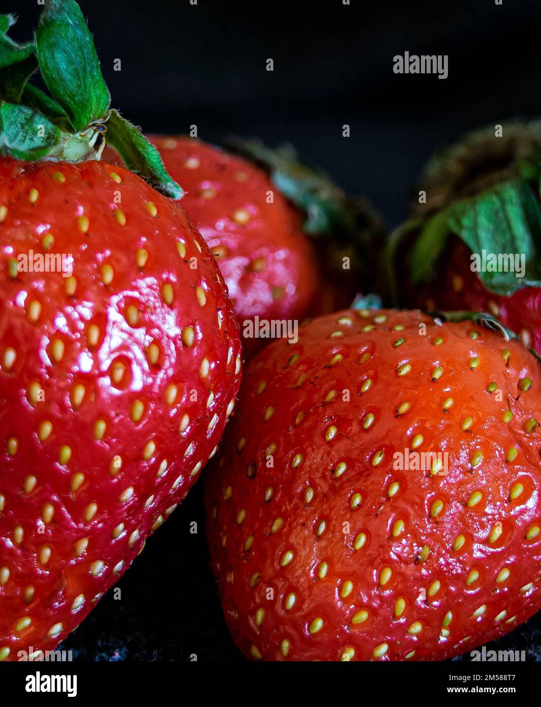 A vertical shot of red strawberries on the blurry background Stock ...