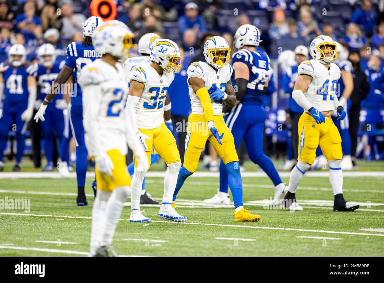 December 26, 2022: Los Angeles Chargers defensive back Michael Davis (43)  with ice in veins during NFL game against the Indianapolis Colts in  Indianapolis, Indiana. John Mersits/CSM/Sipa USA.(Credit Image: © John  Mersits/Cal