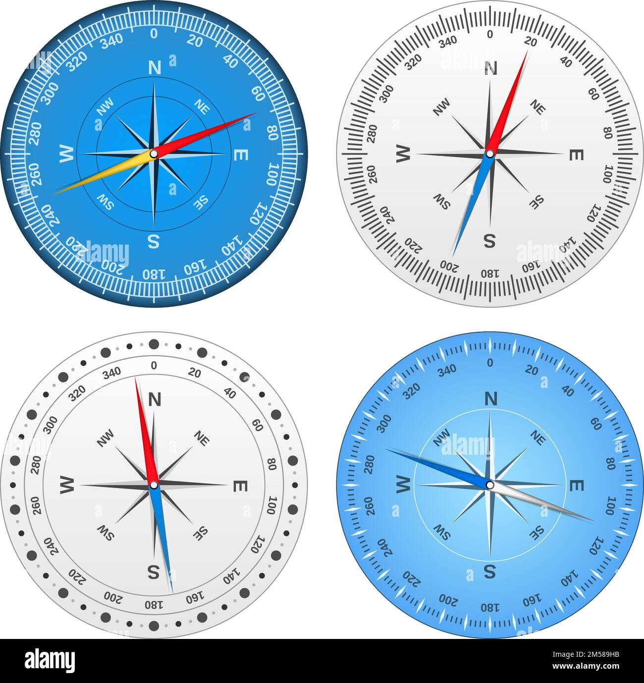 Set of different compasses, vector eps10 illustration Stock Vector