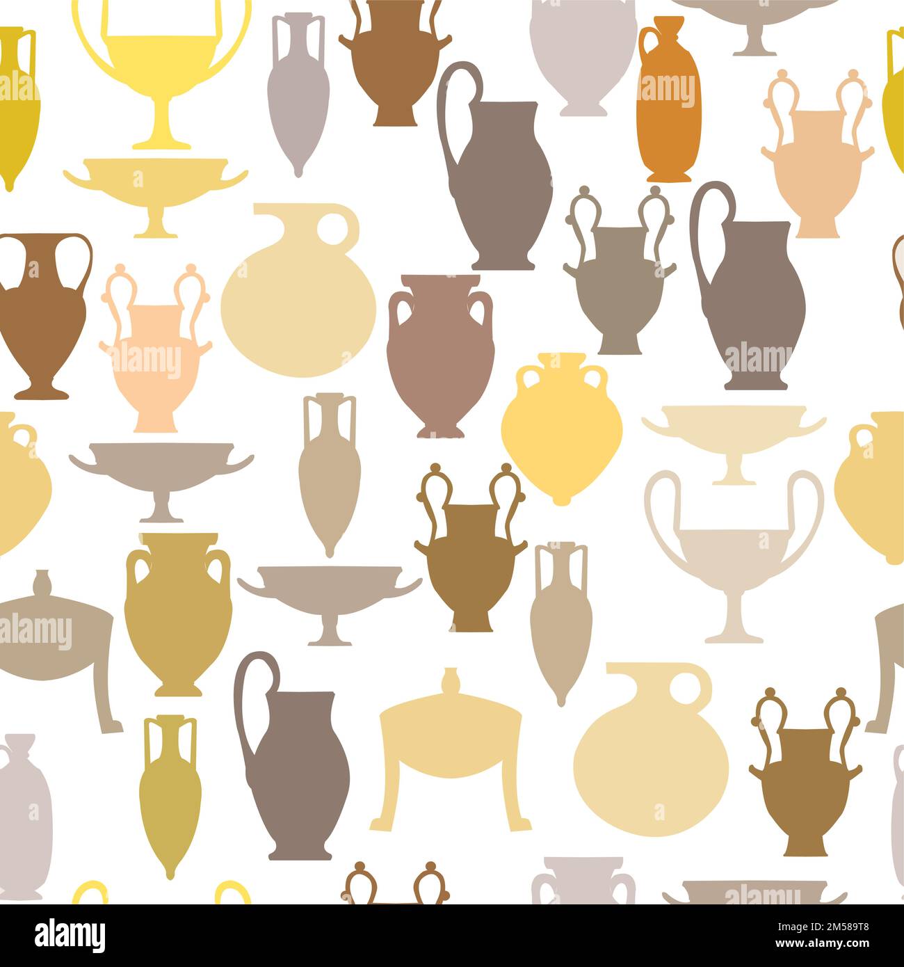 Ancient pottery seamless pottery; ancient ceramic silhouettes together in seamless pattern; can be used for prints Stock Vector