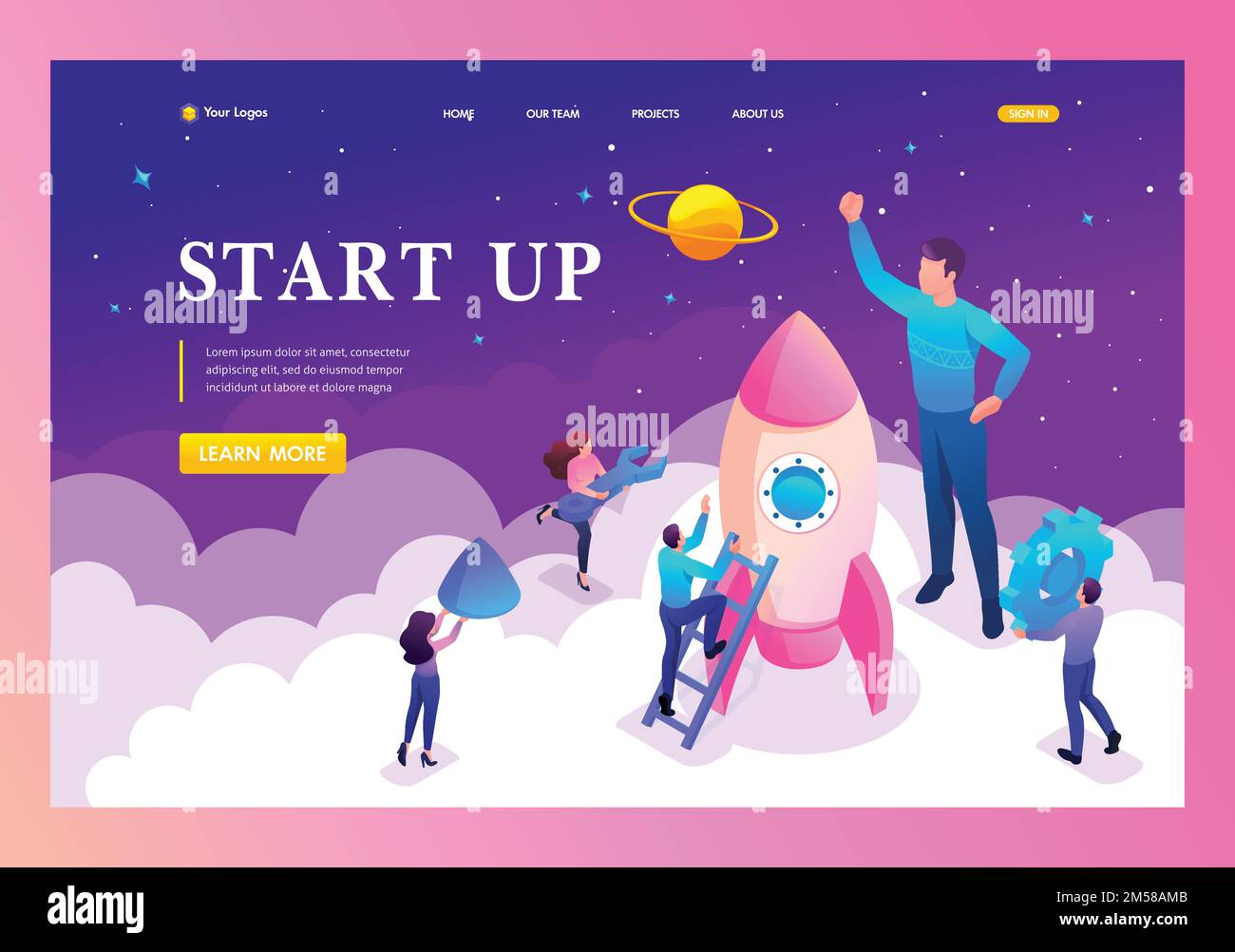 Isometric Bright concept start up a new business by young entrepreneurs ...