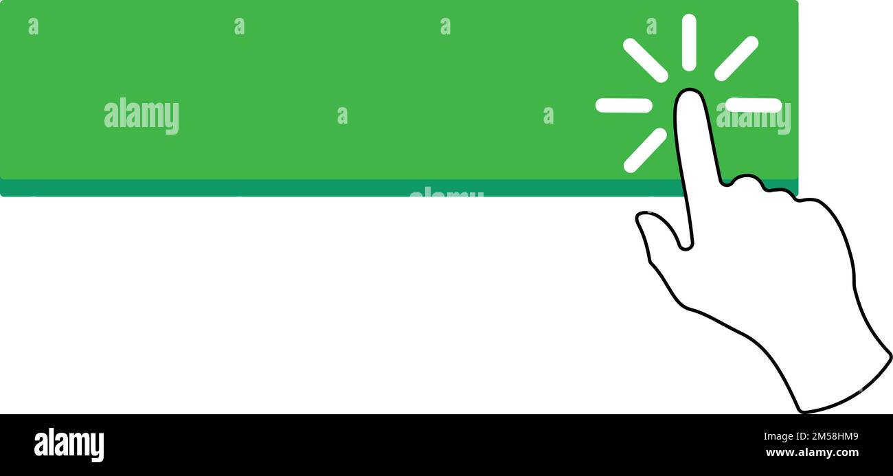 Click here green button shape with hand pointer Stock Vector