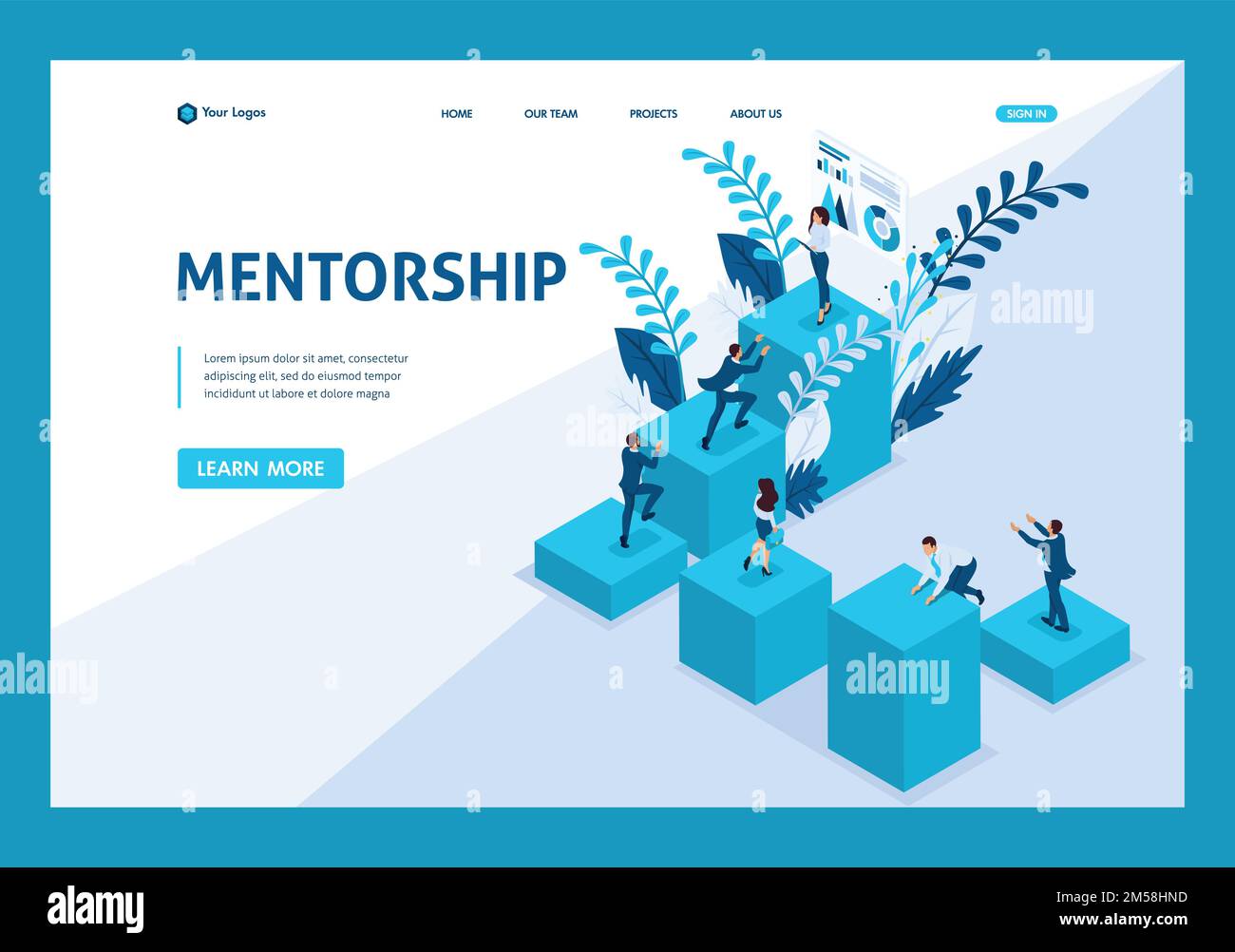 Isometric mentorship and its impact on business success. Website Template Landing page. Stock Vector