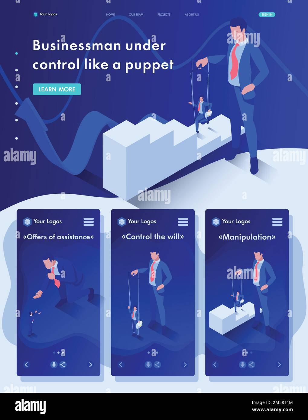 Isometric site Template Landing page The businessman is under